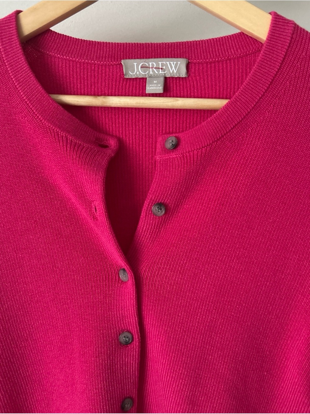 J. Crew Vintage Style Bright Strawberry Pink Button Front Crewneck Cardigan Sz M - Picture 10 of 16